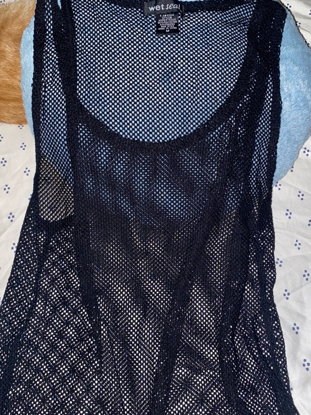 Black Fishnet Tank Swim Cover Up Medium Festival Summer Vacation Y2K Beachy